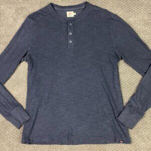 Faherty Slub Cotton Henley Shirt Men's Medium Blue Long Sleeve